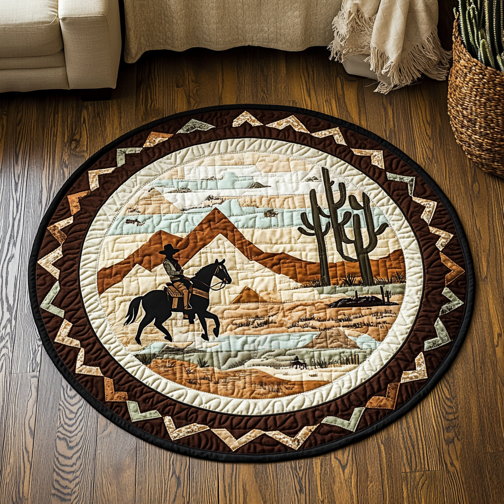 Cowboy Horizon Quilted Round Mat Living Area Decor Ideas Best Gifts For Cowboys