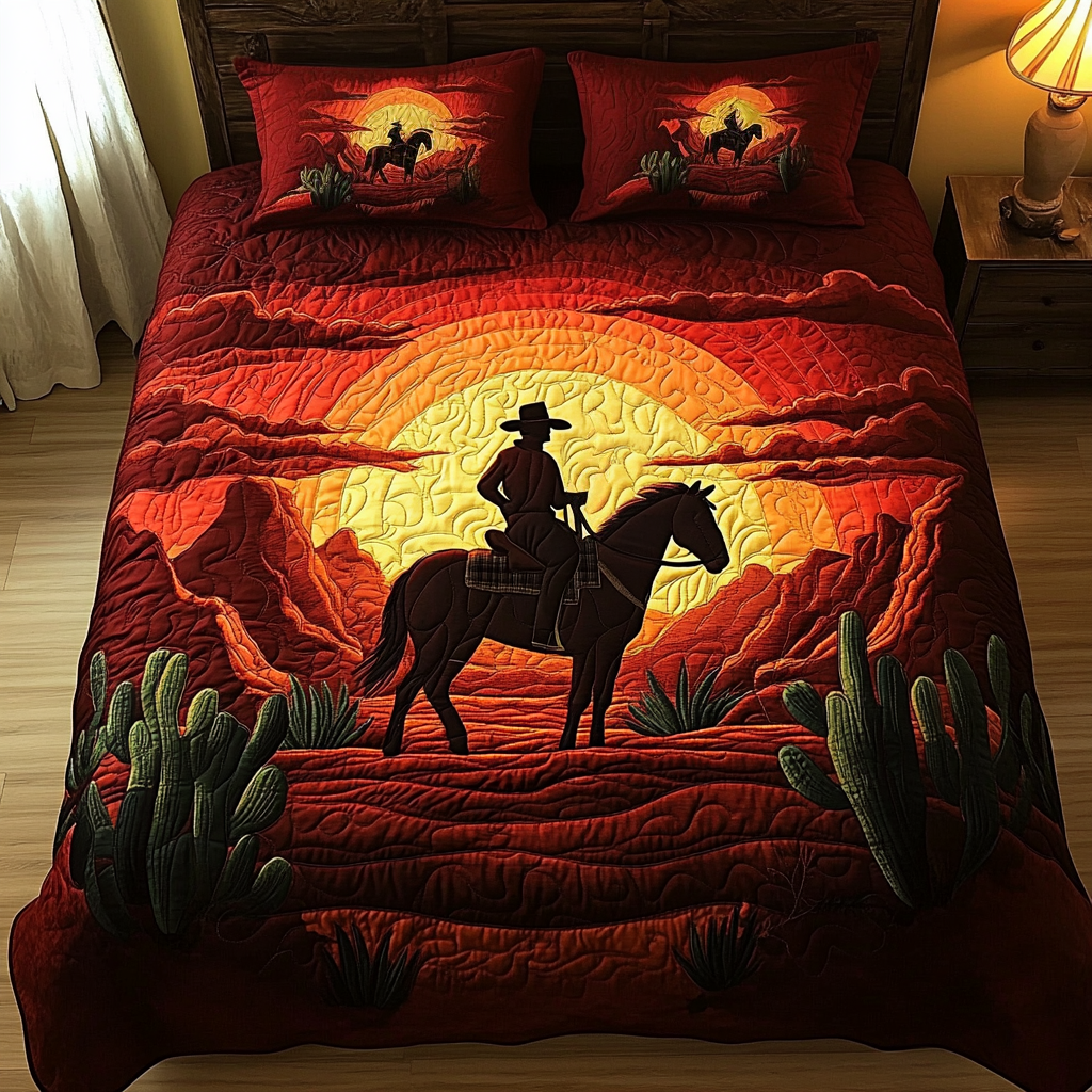 Cowboy Trail Quilted Bedding Set Cute Bed Sheets Cowboy Western Gifts