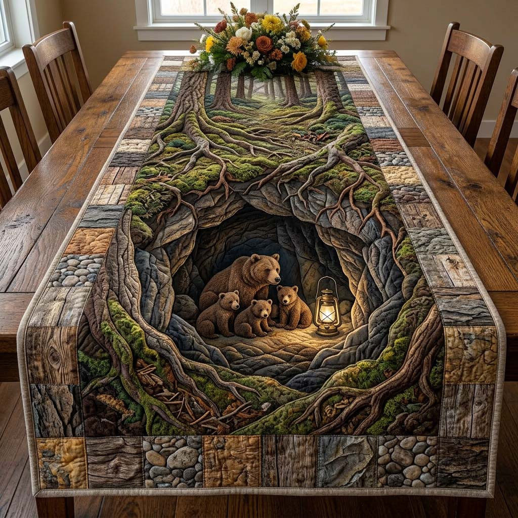 Cozy Bear Den Quilted Table Runner Dining Room Centerpieces Unique Bear Gifts