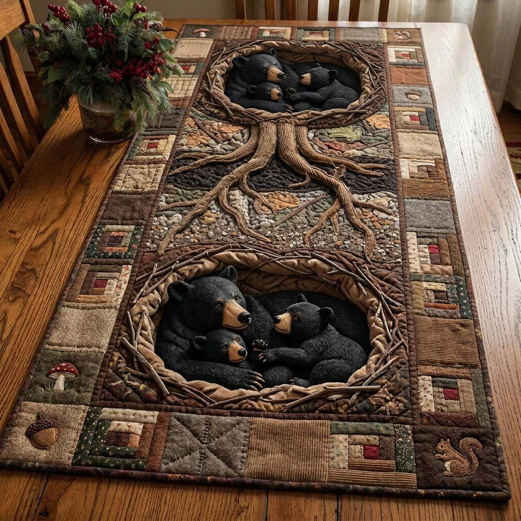 Cozy Bear Nest Quilted Table Runner Dining Room Table Centerpieces Best Bear Gift Ideas