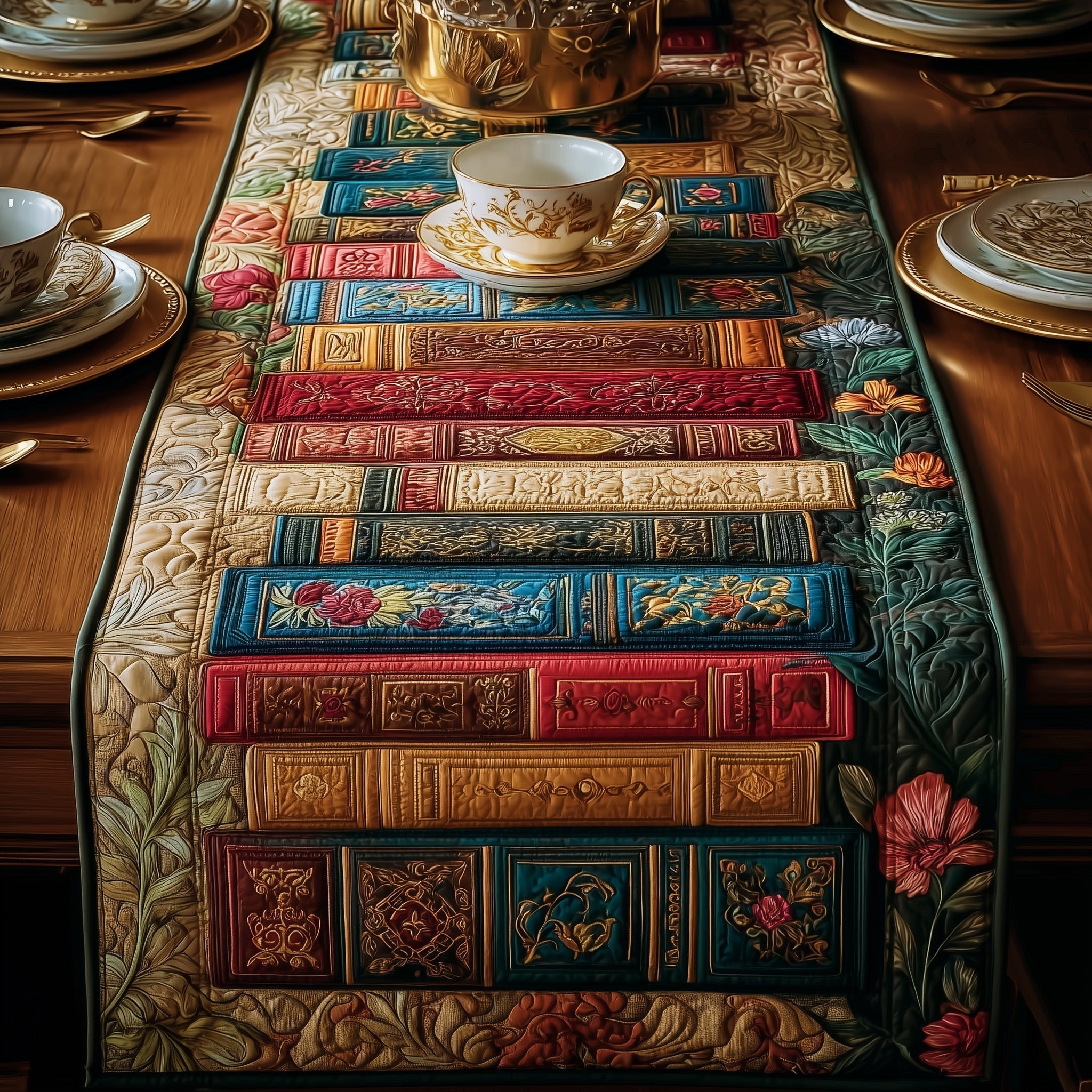 Cozy Book Quilted Table Runner Kitchen Decor Cool Gifts For Book Lovers