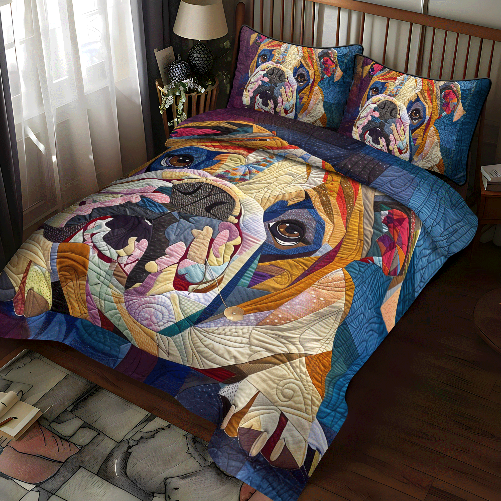 Cozy Bulldog Quilted Bedding Set Best Comforter Sets Top Gifts For Dog Owners