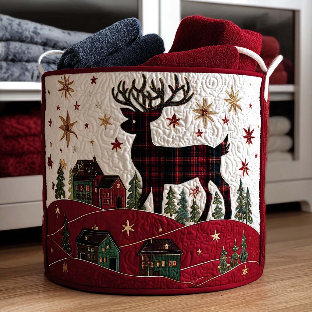 Cozy Cabin Reindeer Quilted Laundry Basket Best Clothes Hamper Suggestions For Family Christmas Gifts