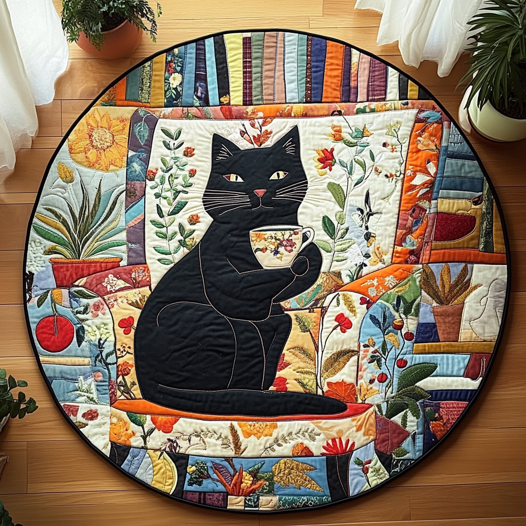 Cozy Cat Corner Quilted Round Mat Home Decor Items Cat Gifts Women
