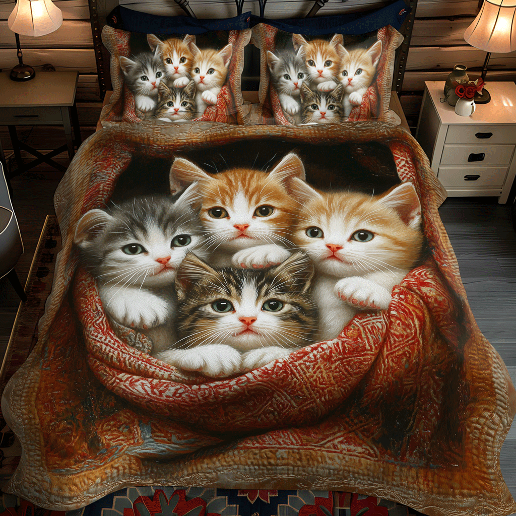 Cozy Cat Quilted Bedding Set Best Comforter Sets Cute Cat Gifts For Cat Lovers