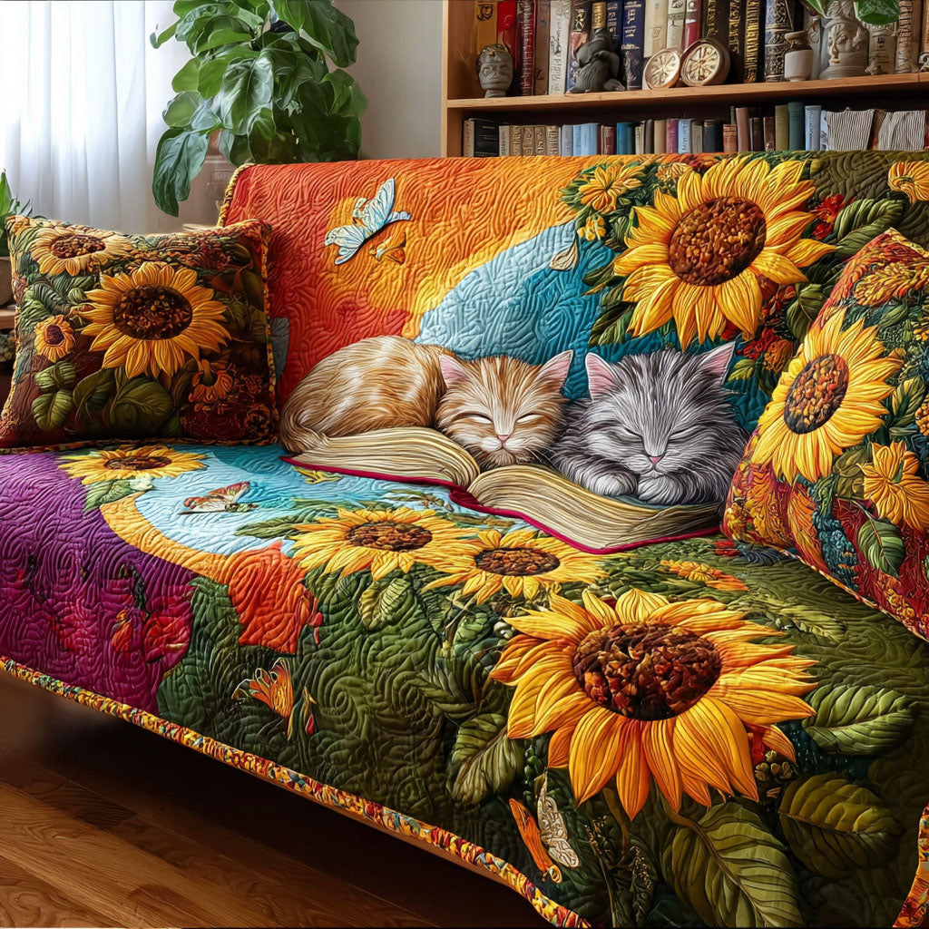 Cozy Cat Tales Quilted Sofa Cover Sofa Protector Cover Gift For Book Lover