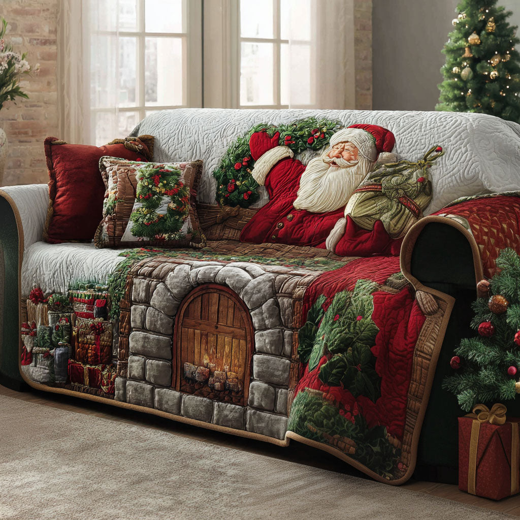 Cozy Chimney Quilted Sofa Cover Christmas Family Room Decor Best Book Lovers Gifts For Dad