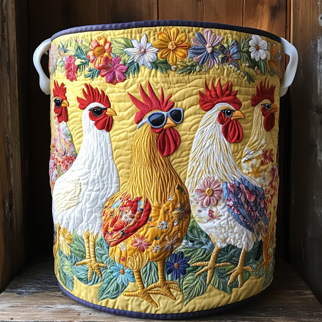 Cozy Coop Vibes Quilted Laundry Basket Foldable Laundry Hamper Gifts For People With Chickens