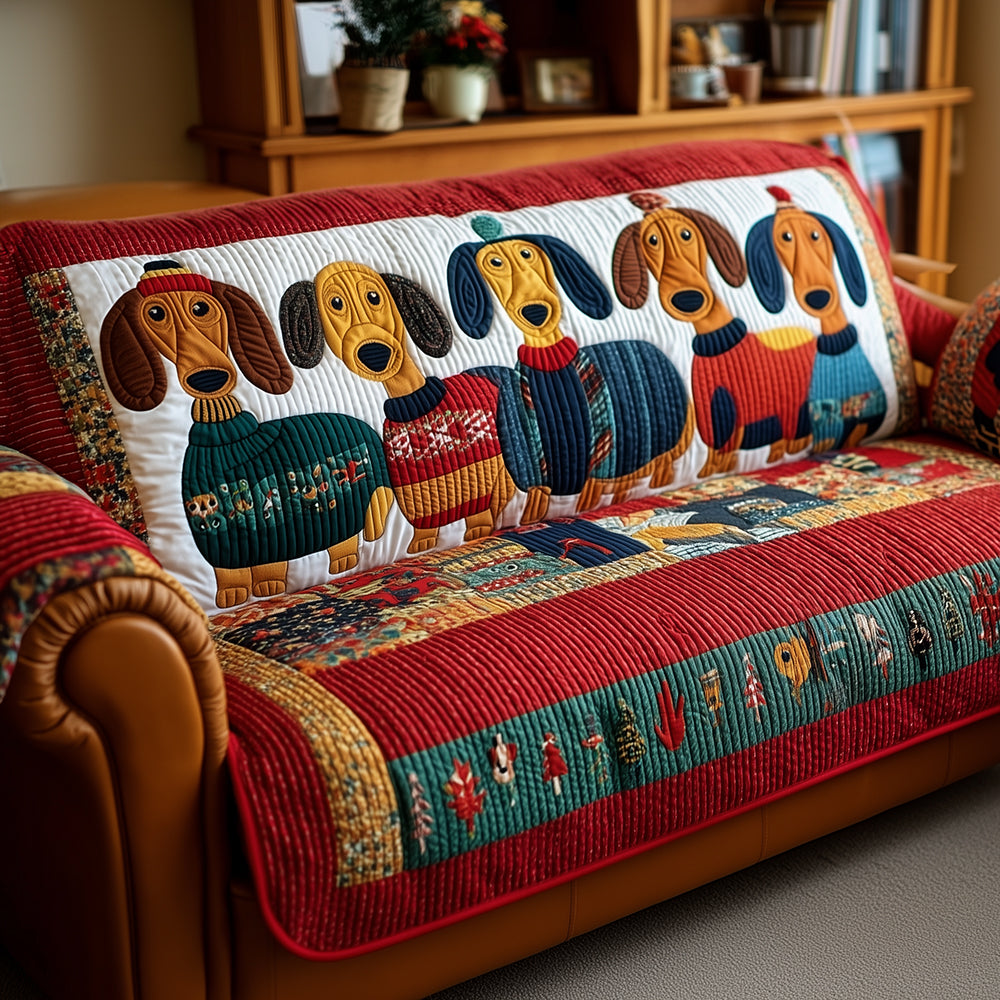 Cozy Dachshund Crew Quilted Sofa Cover Best Sofa Slipcovers Dachshund Xmas Decorations