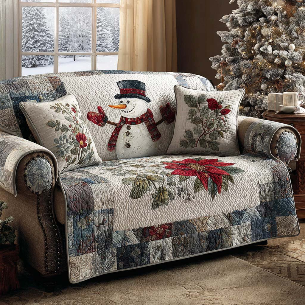 Cozy Forest Snowman Quilted Sofa Cover Sofa Couch Cover Good Christmas Gifts