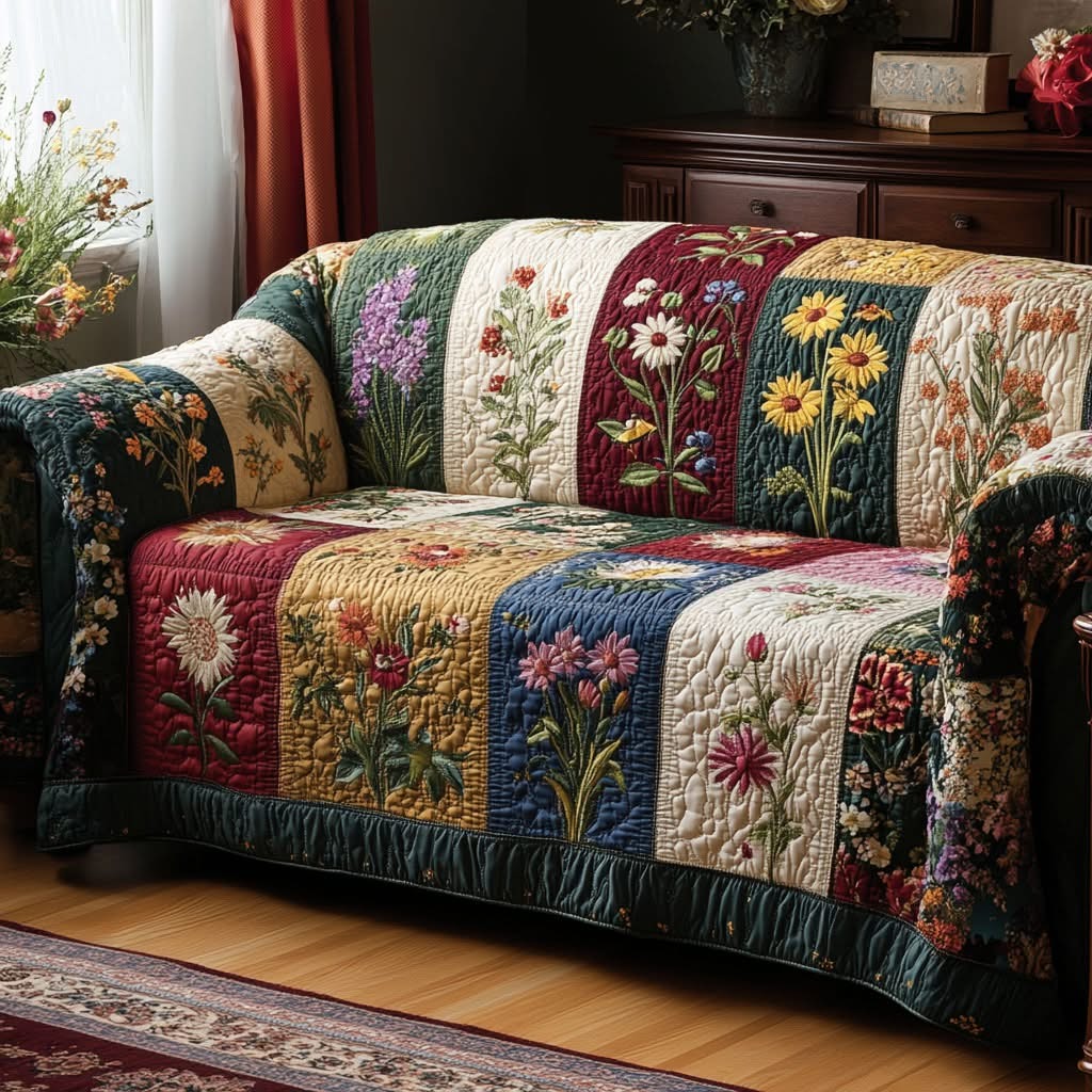 Cozy Garden Quilted Sofa Cover Floral Patchwork Couch Covers Gifts Ideas For Mom