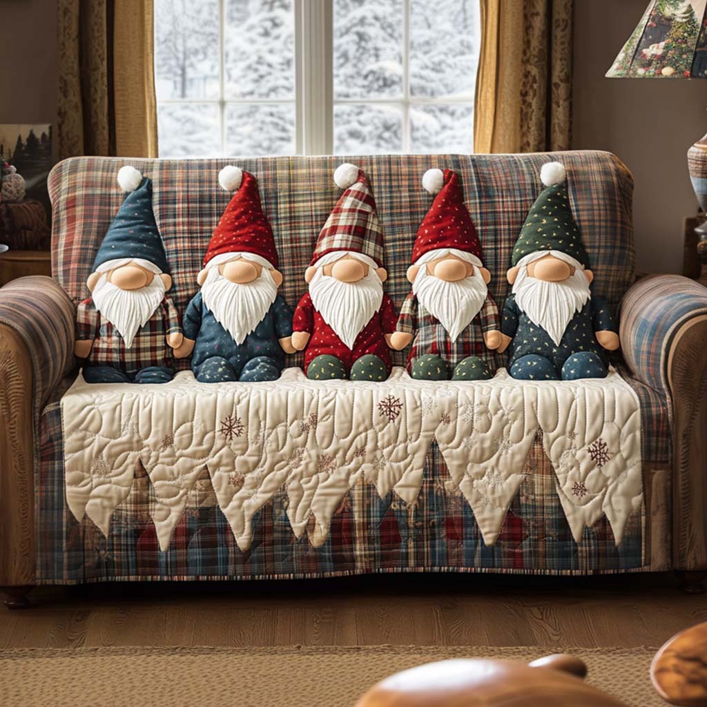 Cozy Gnomes Quilted Sofa Cover Sofa Protector Christmas Gifts For Men