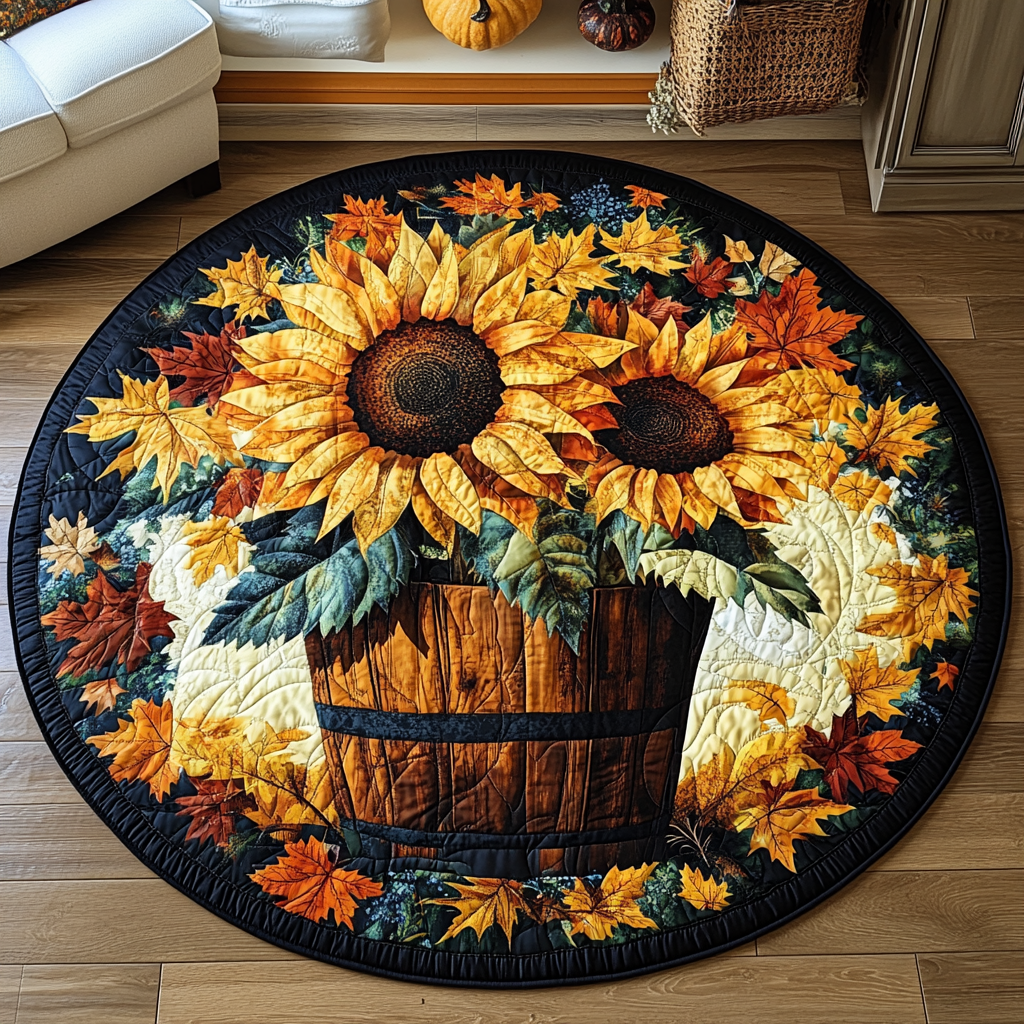 Cozy Harvest Quilted Round Mat Large Round Area Rugs Autumn Gifts Items
