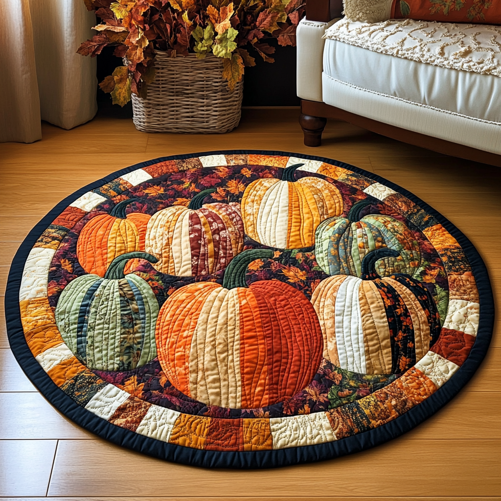 Cozy Harvest Quilted Round Mat Large Round Carpet Autumn Gifts For Friends