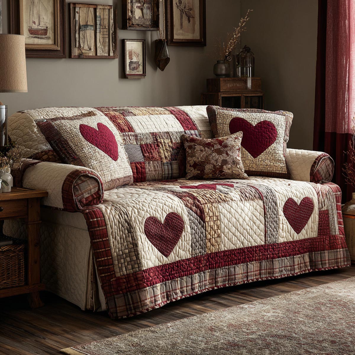 Cozy Hearts Quilted Sofa Cover Best Slip Cover Sofa Best Valentines Day Gifts
