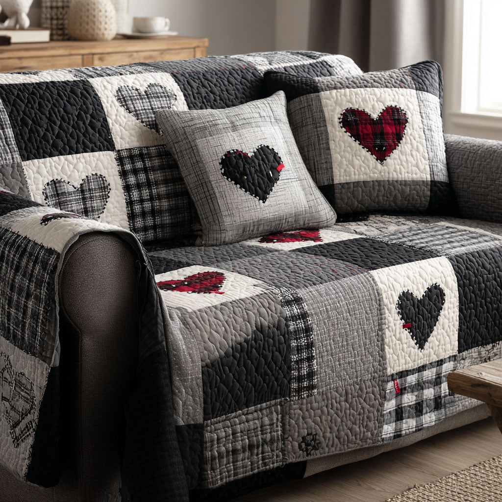 Cozy Hearts Quilted Sofa Cover Best Sofa Slipcovers Valentines Ideas For Her