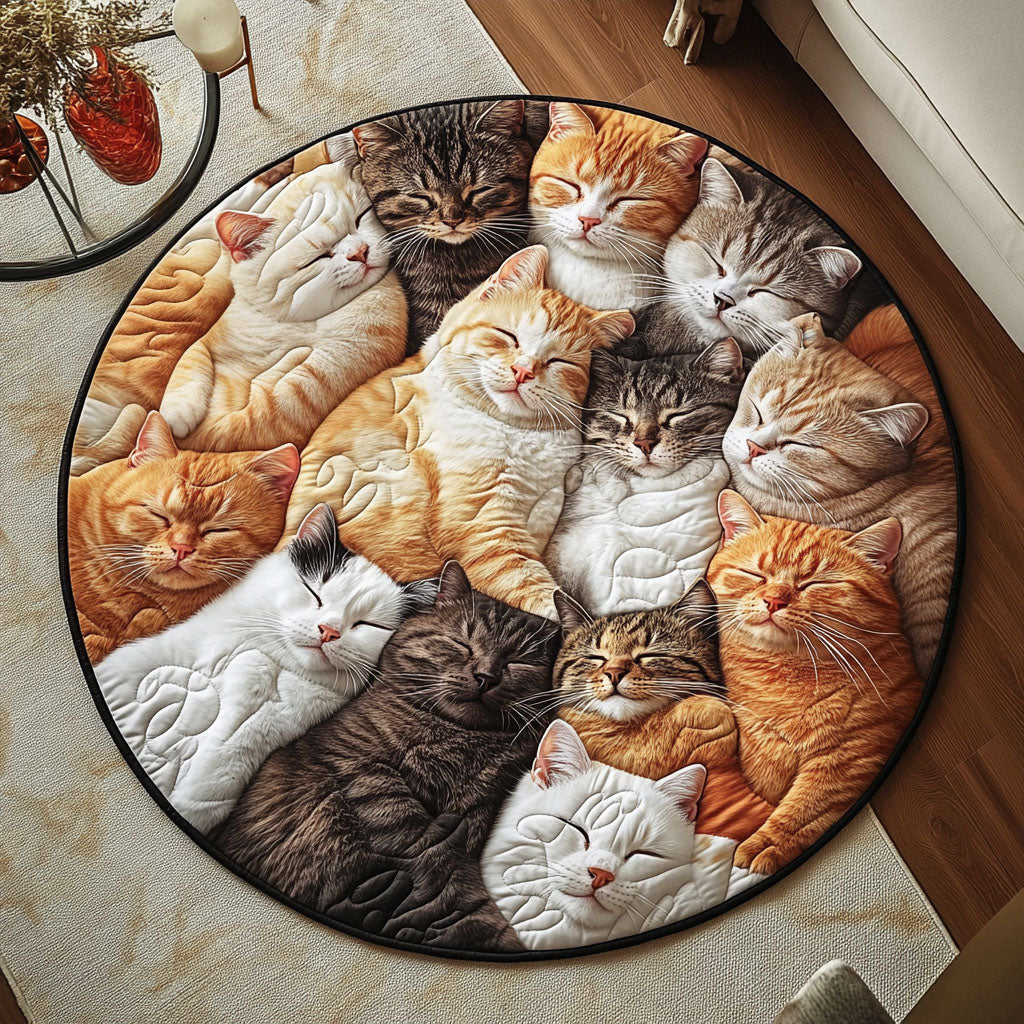 Cozy Kittens Wheel Quilted Round Mat Round Indoor Area Rugs Womens Cat Gifts