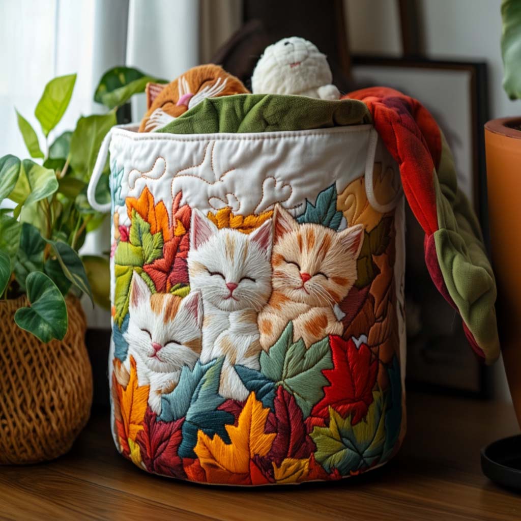Cozy Kitty Quilted Laundry Basket Clothes Hamper Cat Person Gifts