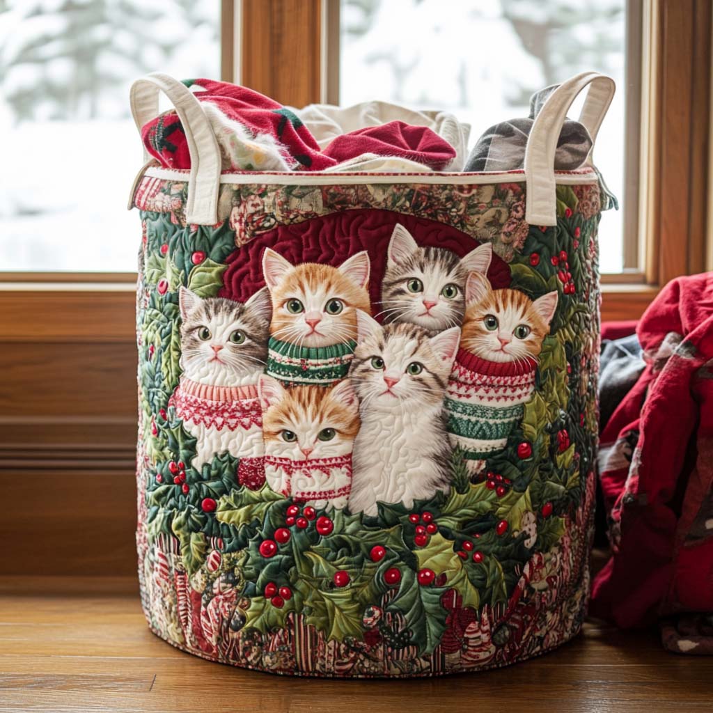 Cozy Kitty Time Quilted Laundry Basket Laundry Clothes Basket Christmas Gift For Grandma