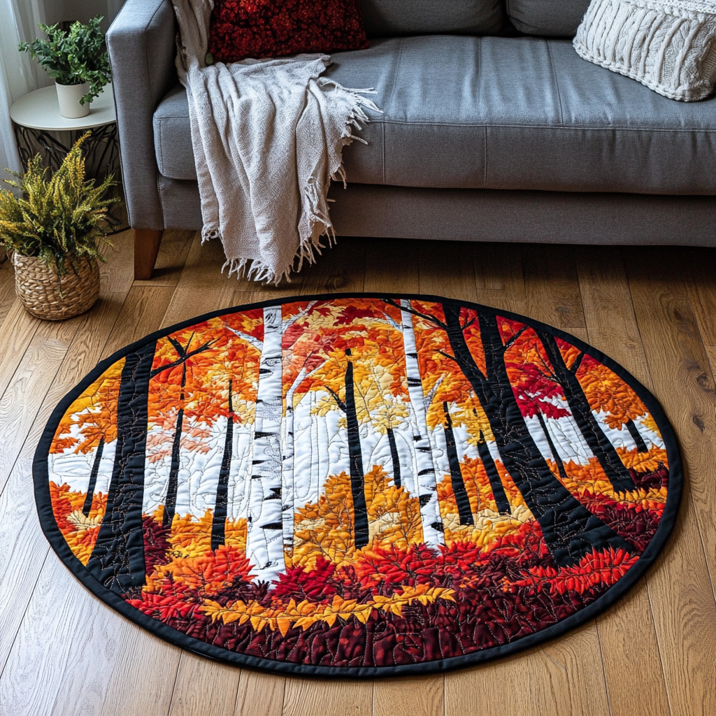 Cozy Leaves Quilted Round Mat Round Area Rugs For Living Room Autumn Gift Ideas