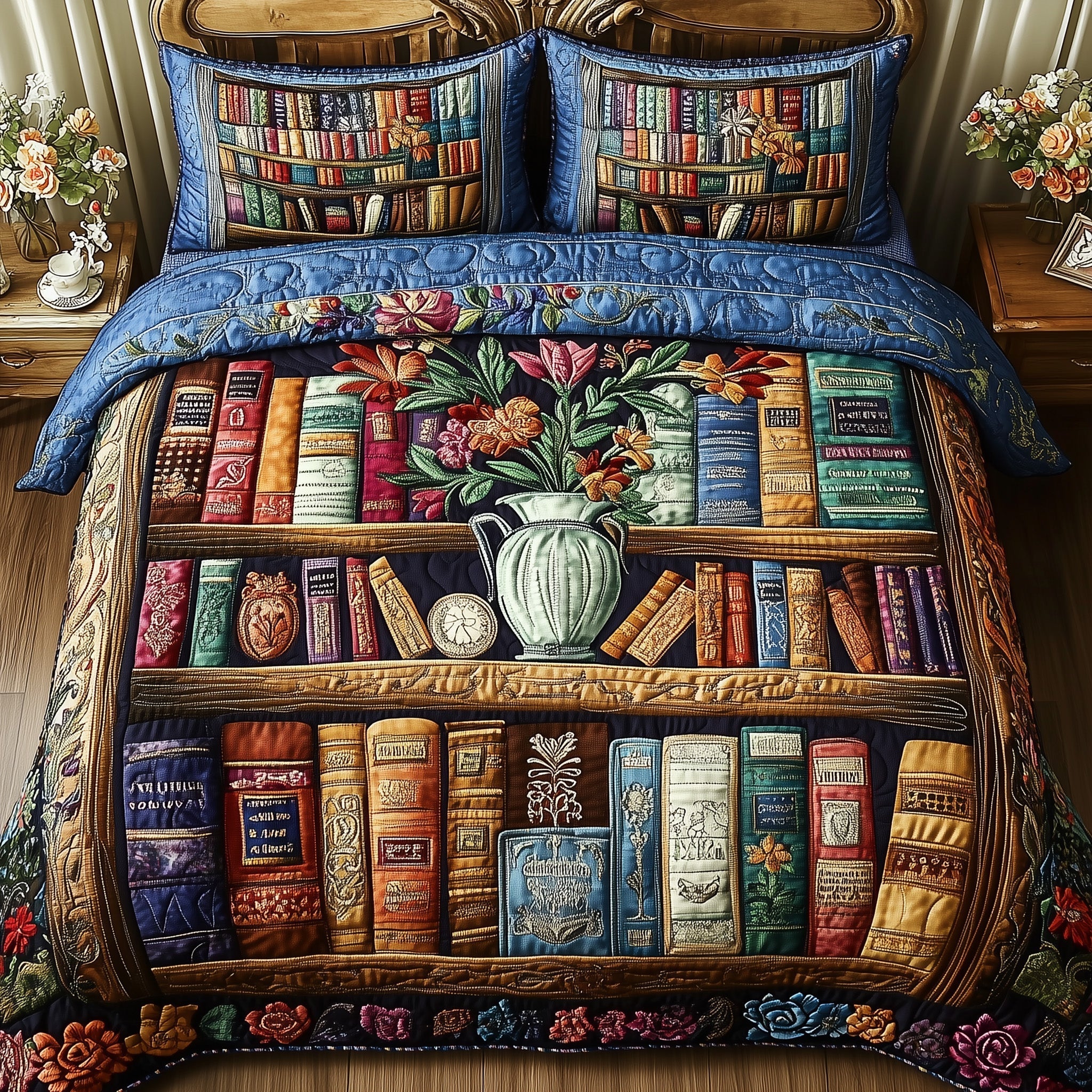 Cozy Library Quilted Bedding Set Bedroom Ideas Book Presents For Women
