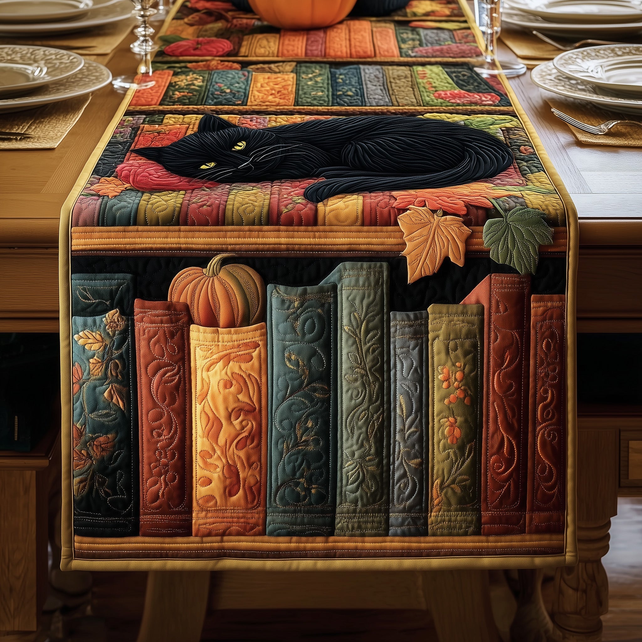 Cozy Library Quilted Table Runner Kitchen Table Runners Awesome Gifts For Book Lovers