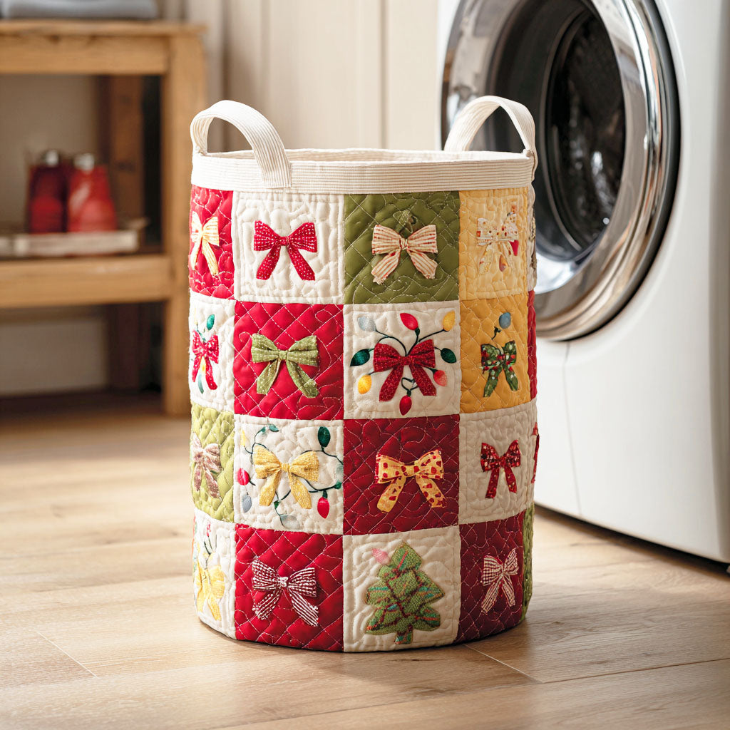 Cozy Noel Ribbon Quilted Laundry Basket Best Clothes Basket Christmas Gifts For Relatives