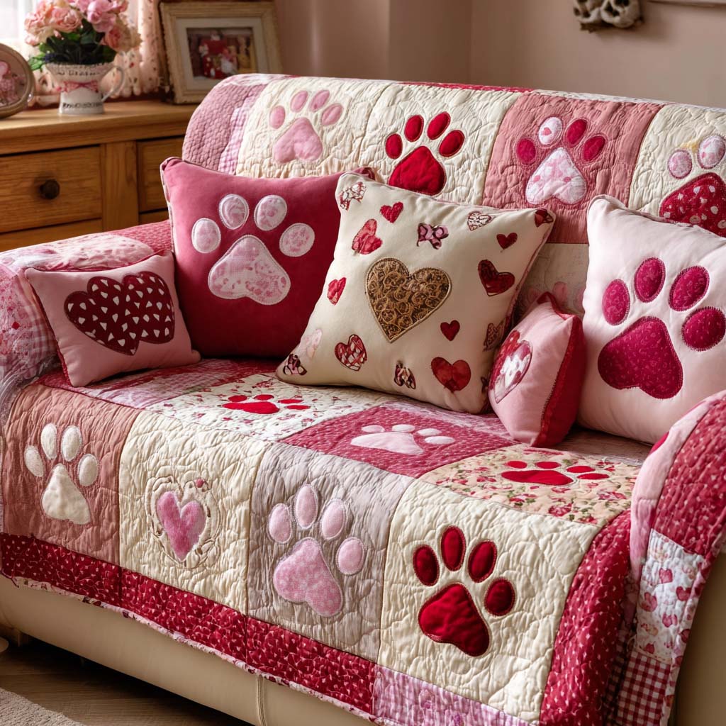 Cozy Paw Love Quilted Sofa Cover Sofa Cover Set Best Gifts For Dog Owners