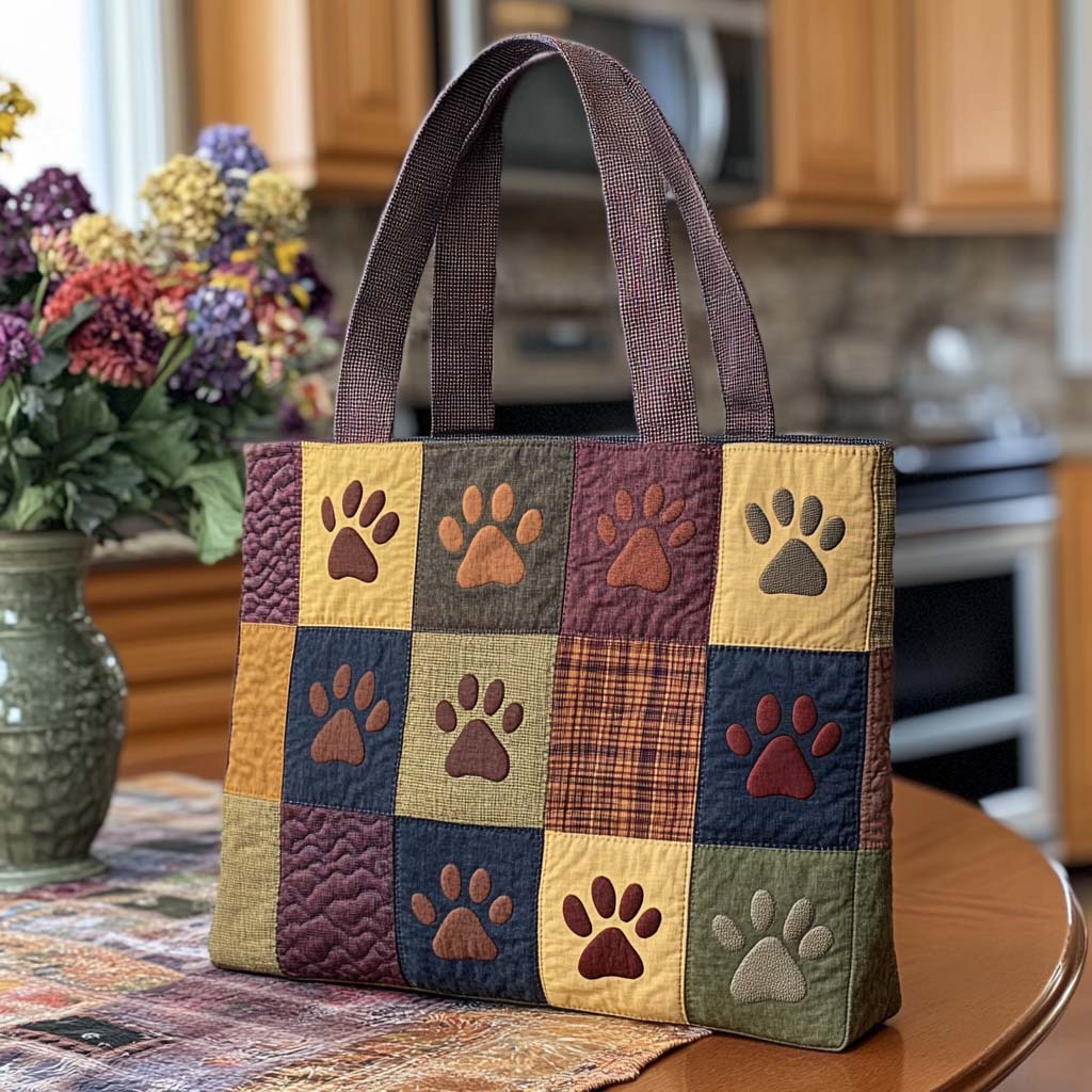 Cozy Paw Squares Quilted Tote Bag Best Tote Bag Cat Lady Presents