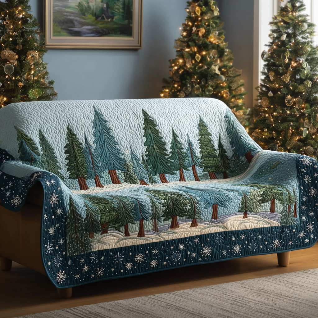 Cozy Pines Quilted Sofa Cover Winter Living Room Decor Gifts To Get Your Mother In Law For Christmas