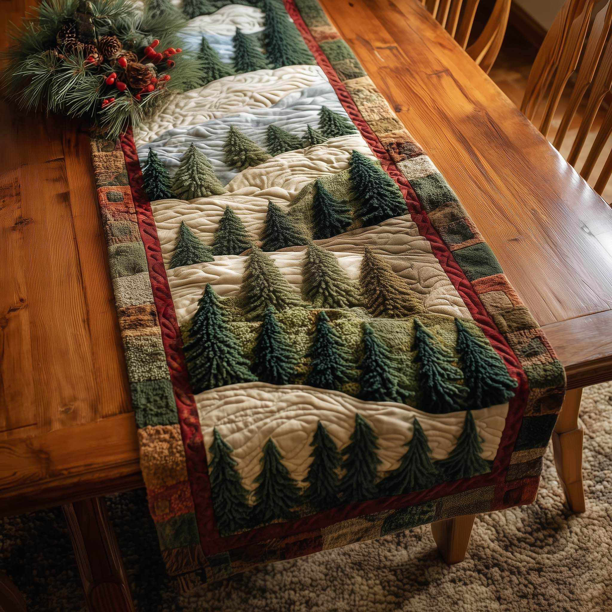 Cozy Pines Quilted Table Runner Dinner Table Runner Top 10 Father's Day Gifts