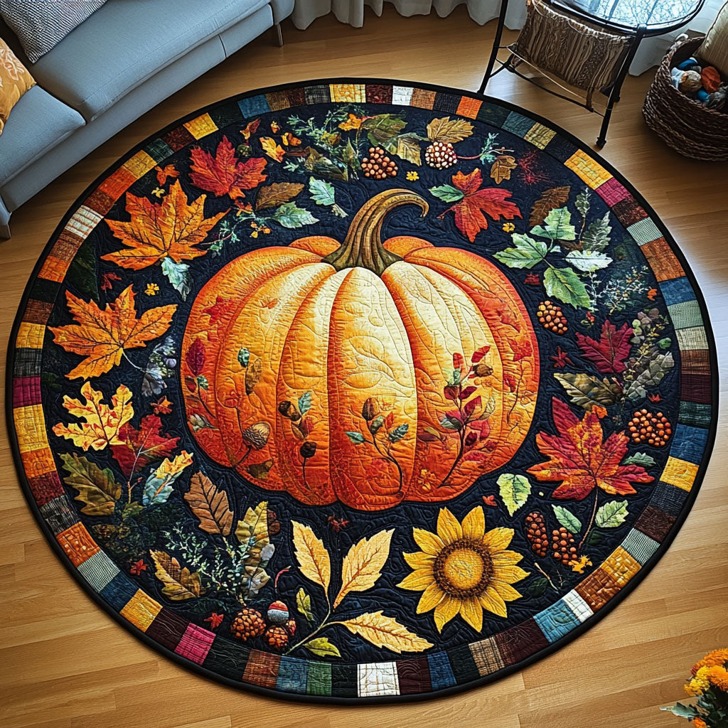 Cozy Pumpkin Escape Quilted Round Mat Round Kitchen Carpet Cozy Fall Gift Ideas