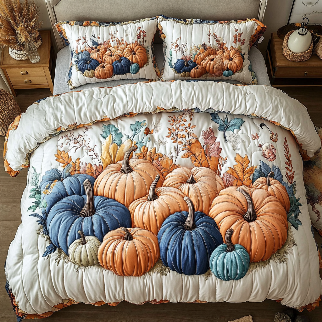 Cozy Pumpkin Quilted Bedding Set Cute Boho Comforter Sets Luxury Mother's Day Gifts