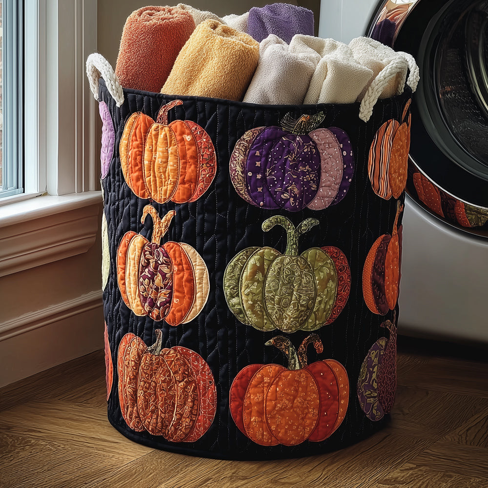Cozy Pumpkins Quilted Laundry Basket Modern Laundry Hamper Halloween Gift Ideas