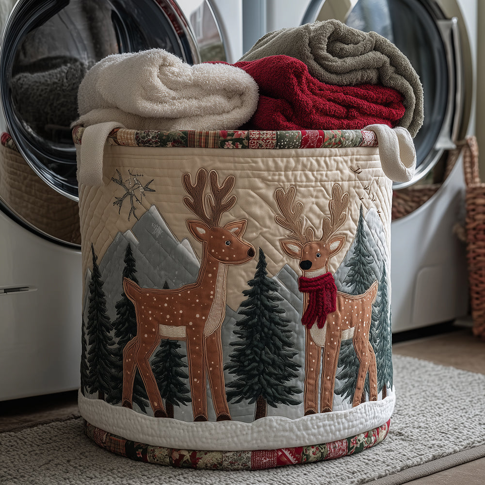Cozy Reindeer Quilted Laundry Basket Hamper Basket Grandma Presents For Christmas