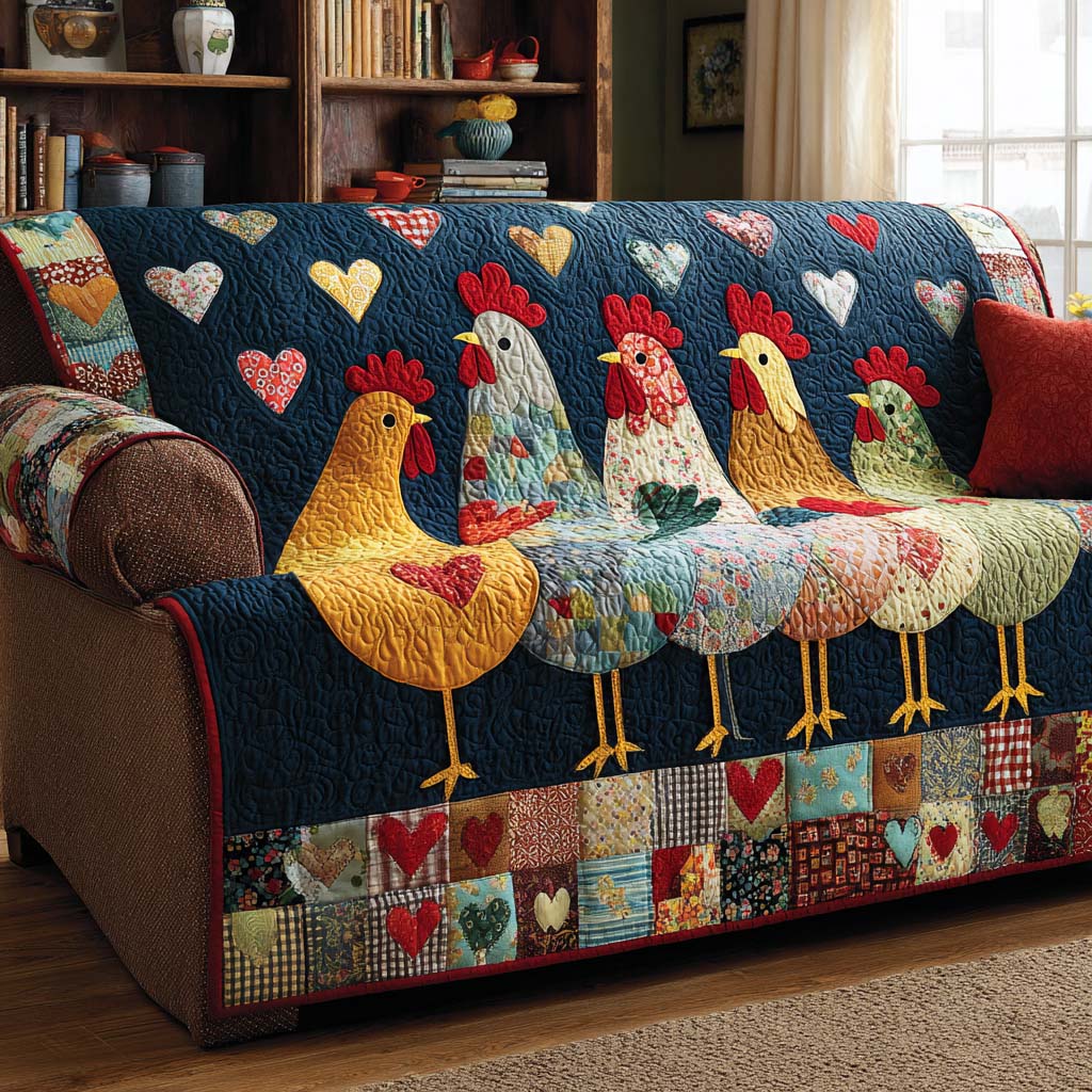 Cozy Rooster Lineup Quilted Sofa Cover Best Couch Slipcovers Gifts For Hen Lovers