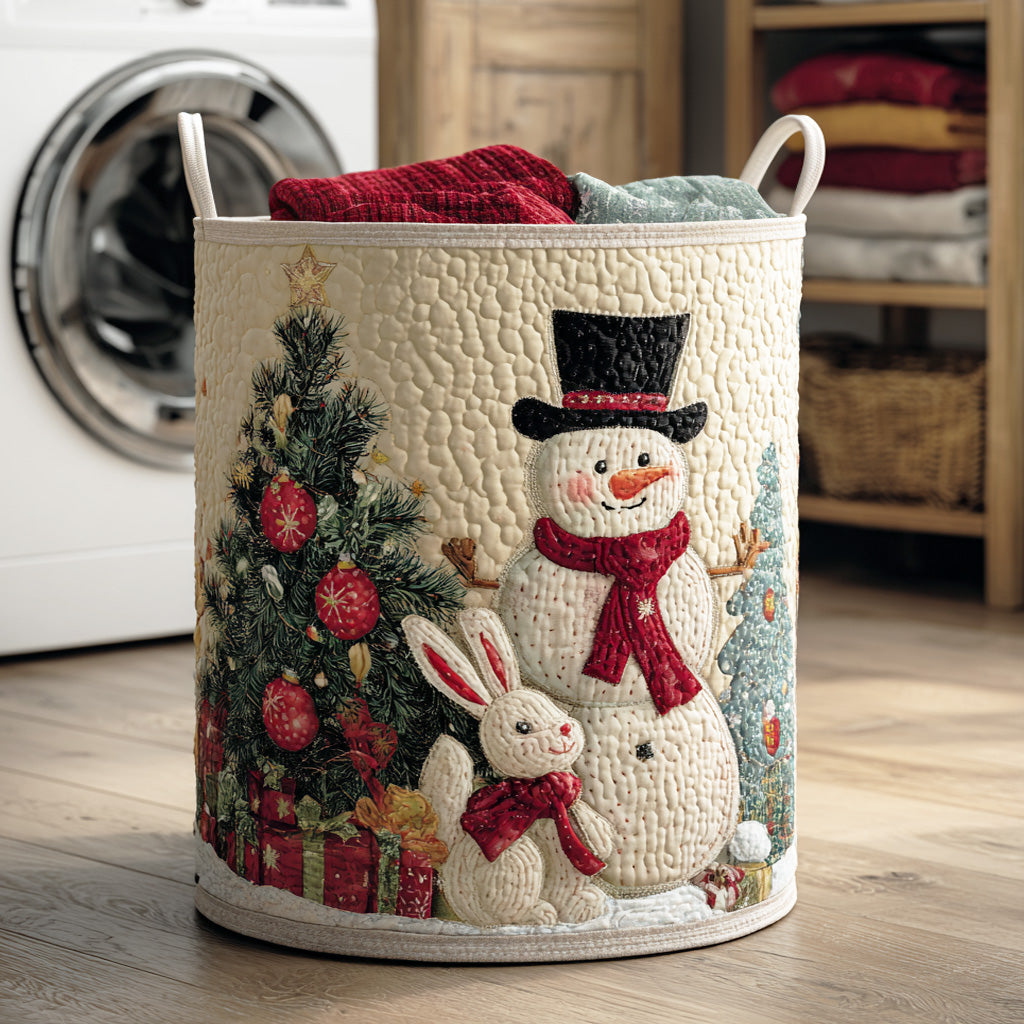 Cozy Snowman Scene Quilted Laundry Basket Foldable Storage Bin Christmas Ideas For Wife