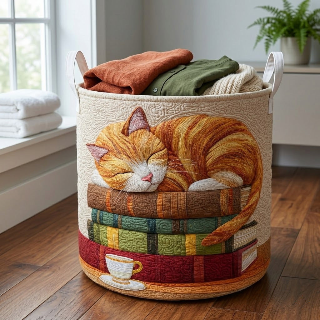Cozy Whiskers Quilted Laundry Basket Home Decor Present For Someone Who Loves Cats