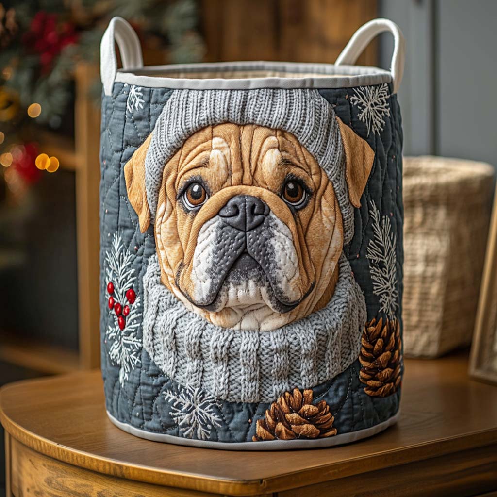 Cozy Winter Bulldog Quilted Laundry Basket Unique Laundry Hamper Ideas Gifts For French Bulldog Lovers
