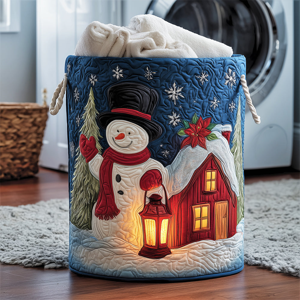 Cozy Winter Couple Quilted Laundry Basket Storage Bins Christmas Presents For Mom
