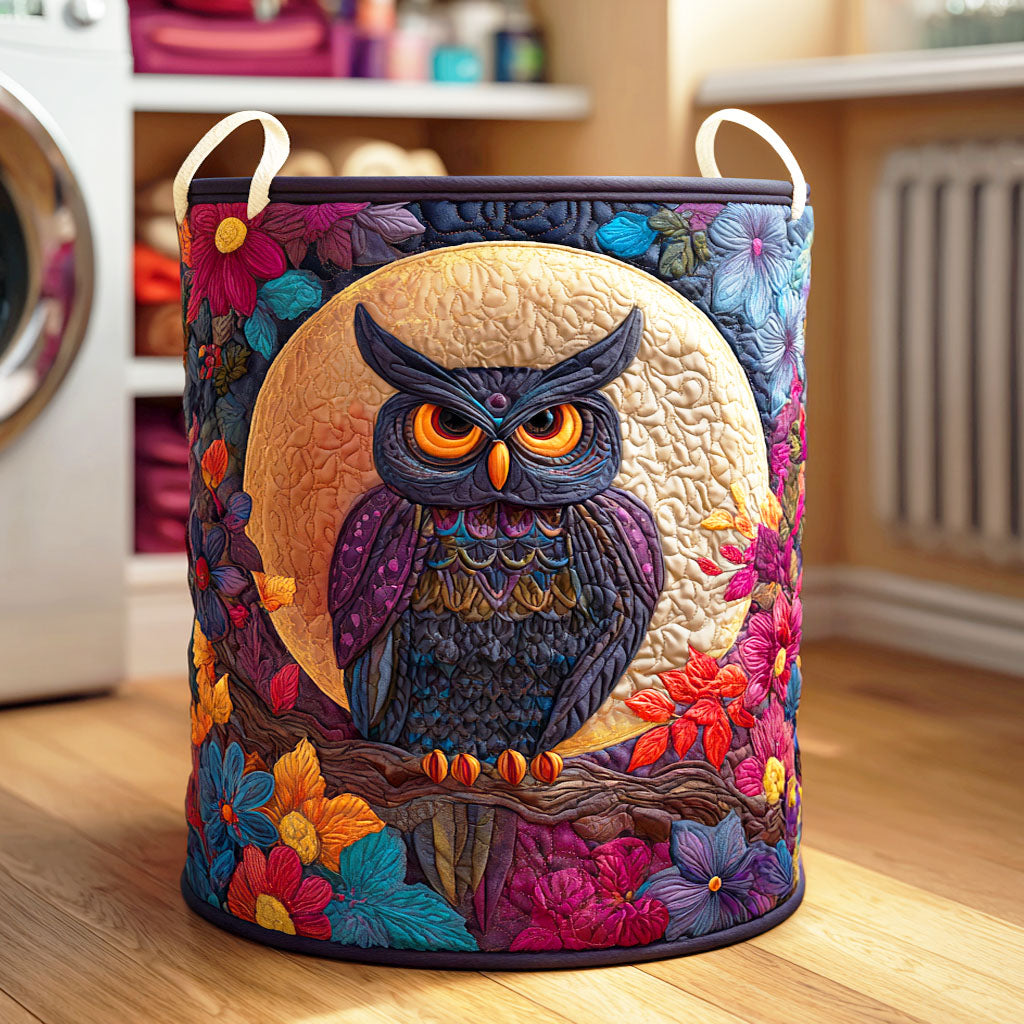 Crescent Owl Quilted Laundry Basket Foldable Storage Bin Owl Lovers