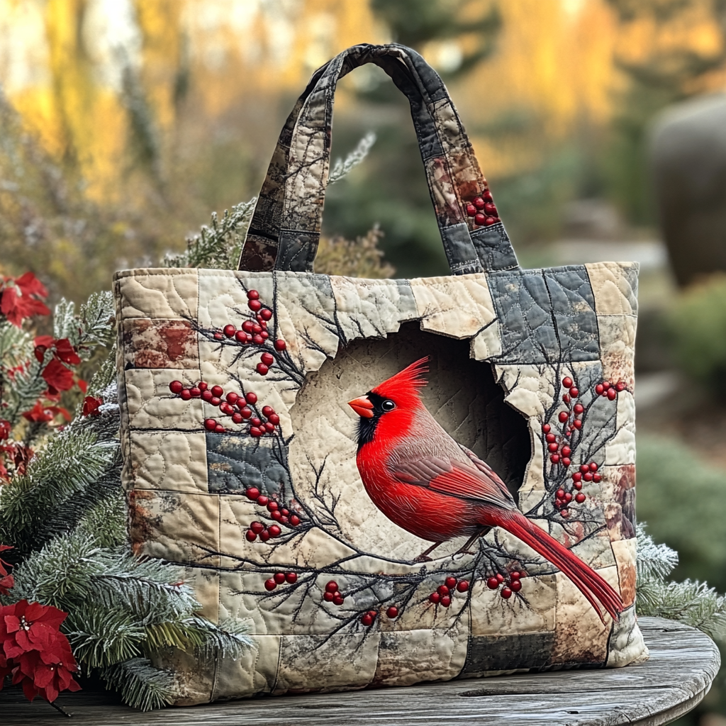 Crimson Bird Quilted Tote Bag Best Handbag For Everyday Use Good Christmas Gifts For Wife