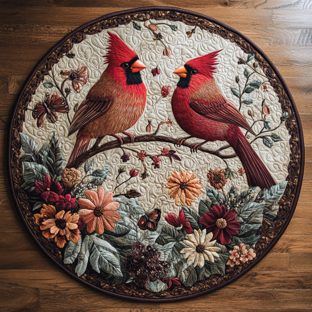 Crimson Cardinal Quilted Round Mat Circle Floor Mat Cardinal Gifts For Mom
