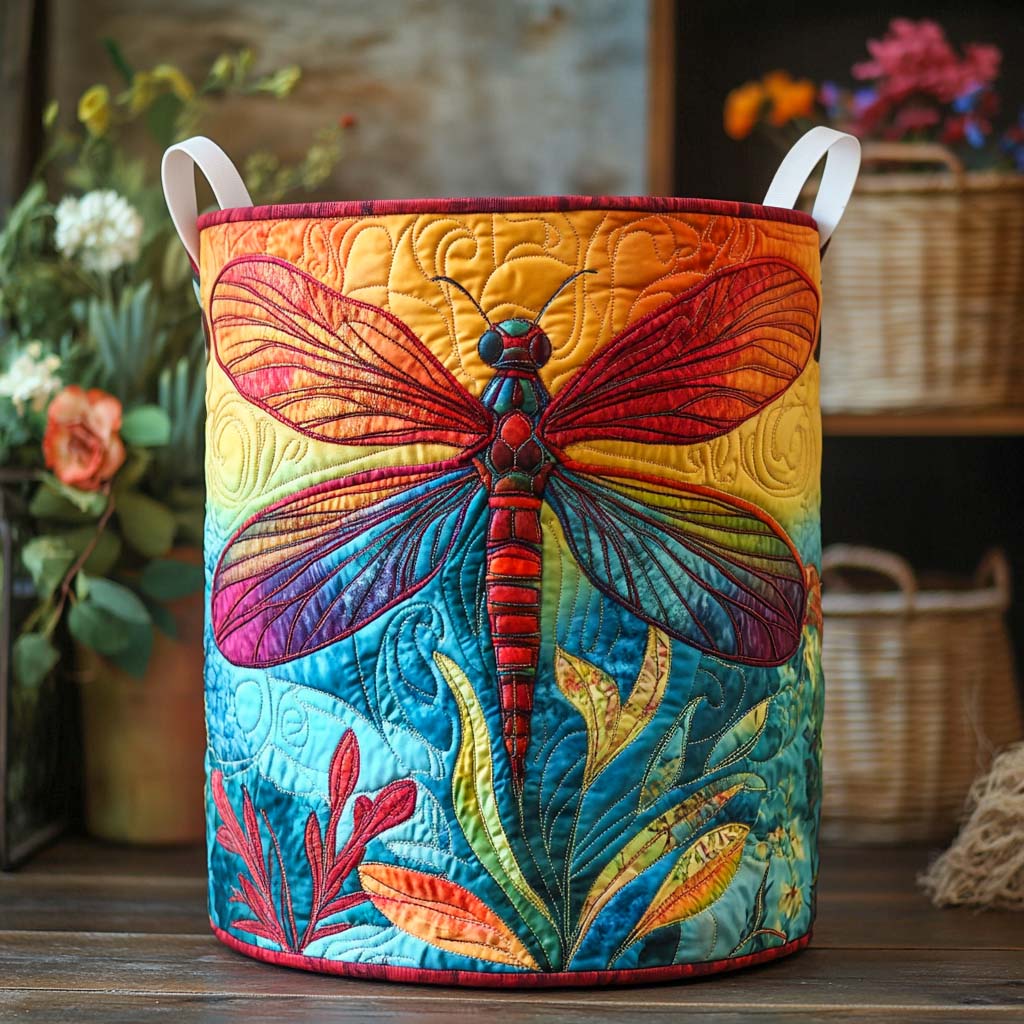 Crimson Garden Radiance Quilted Laundry Basket Unique Laundry Basket Dragonfly Gift Ideas