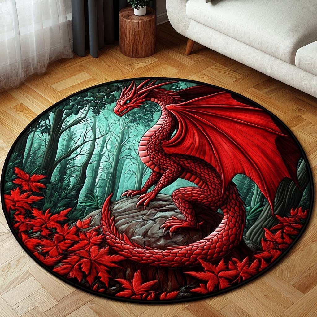 Crimson Glade Quilted Round Mat Living Rooms Ideas Gift For Dragon Lover