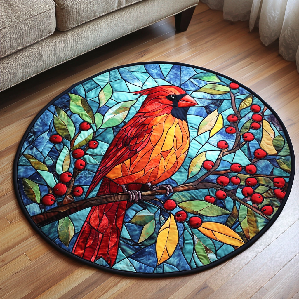 Crimson Glow Quilted Round Mat Modern Living Room Best Cardinal Gift Items
