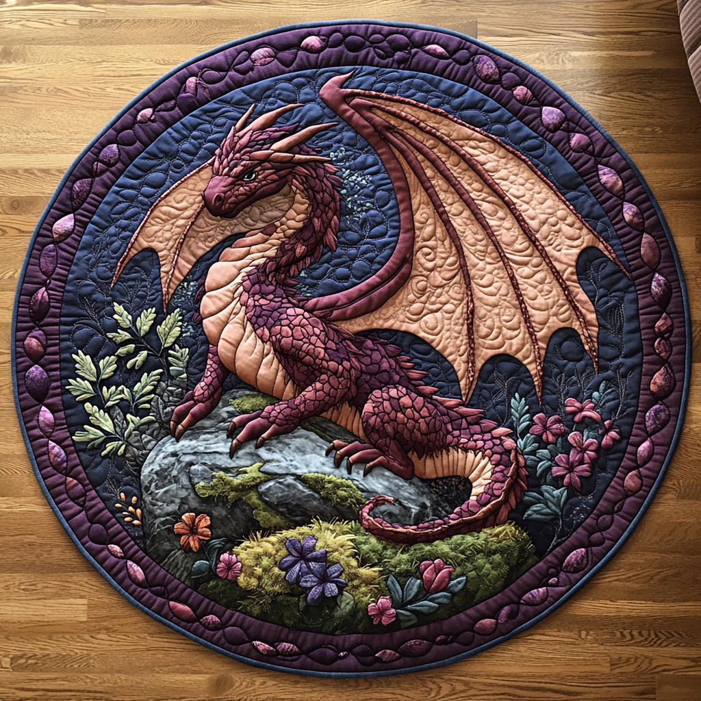 Crimson Inferno Quilted Round Mat Living Room Design Dragon Gifts For Brothers