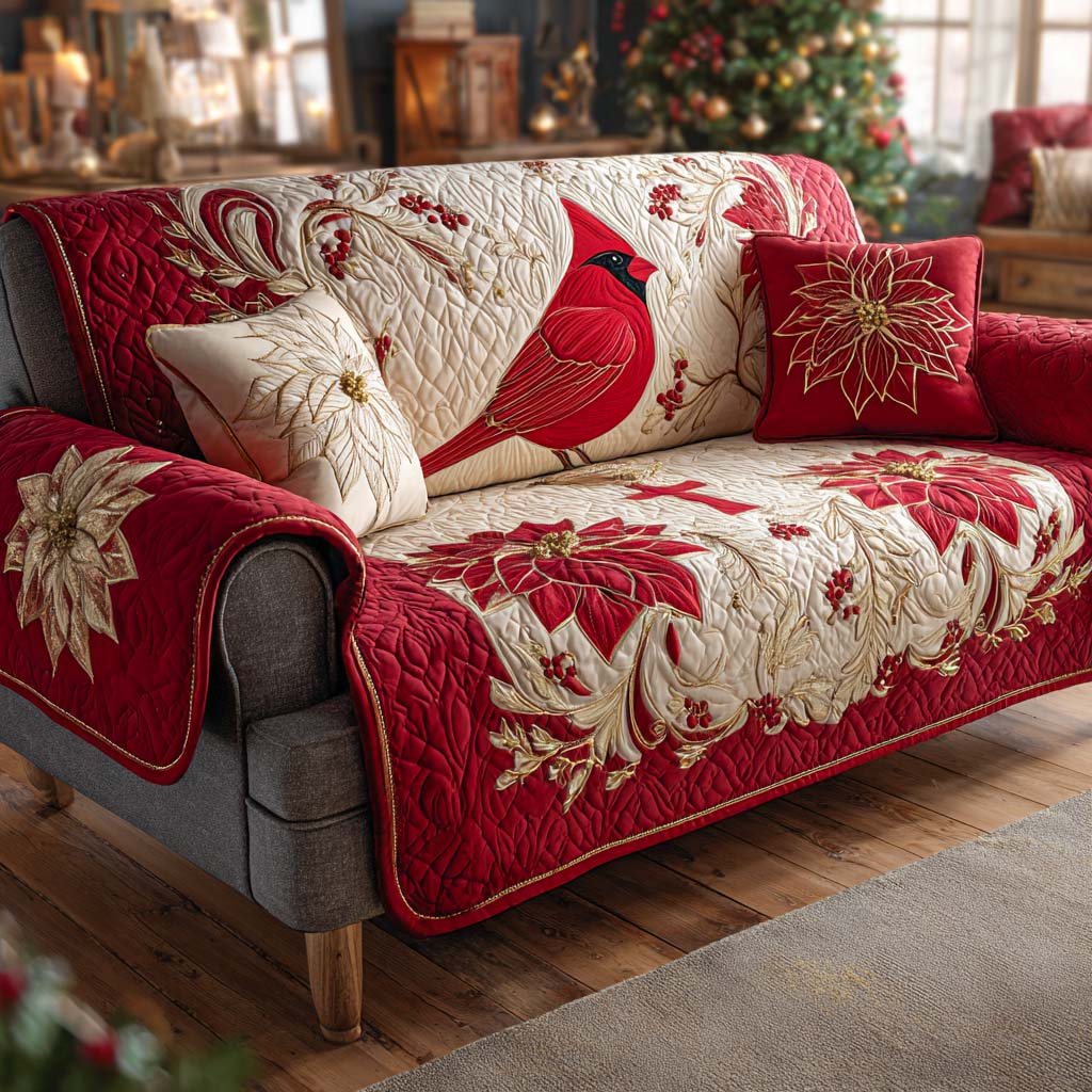 Crimson Magic Quilted Sofa Cover Living Room Decorations Red Cardinal Memorial Gift
