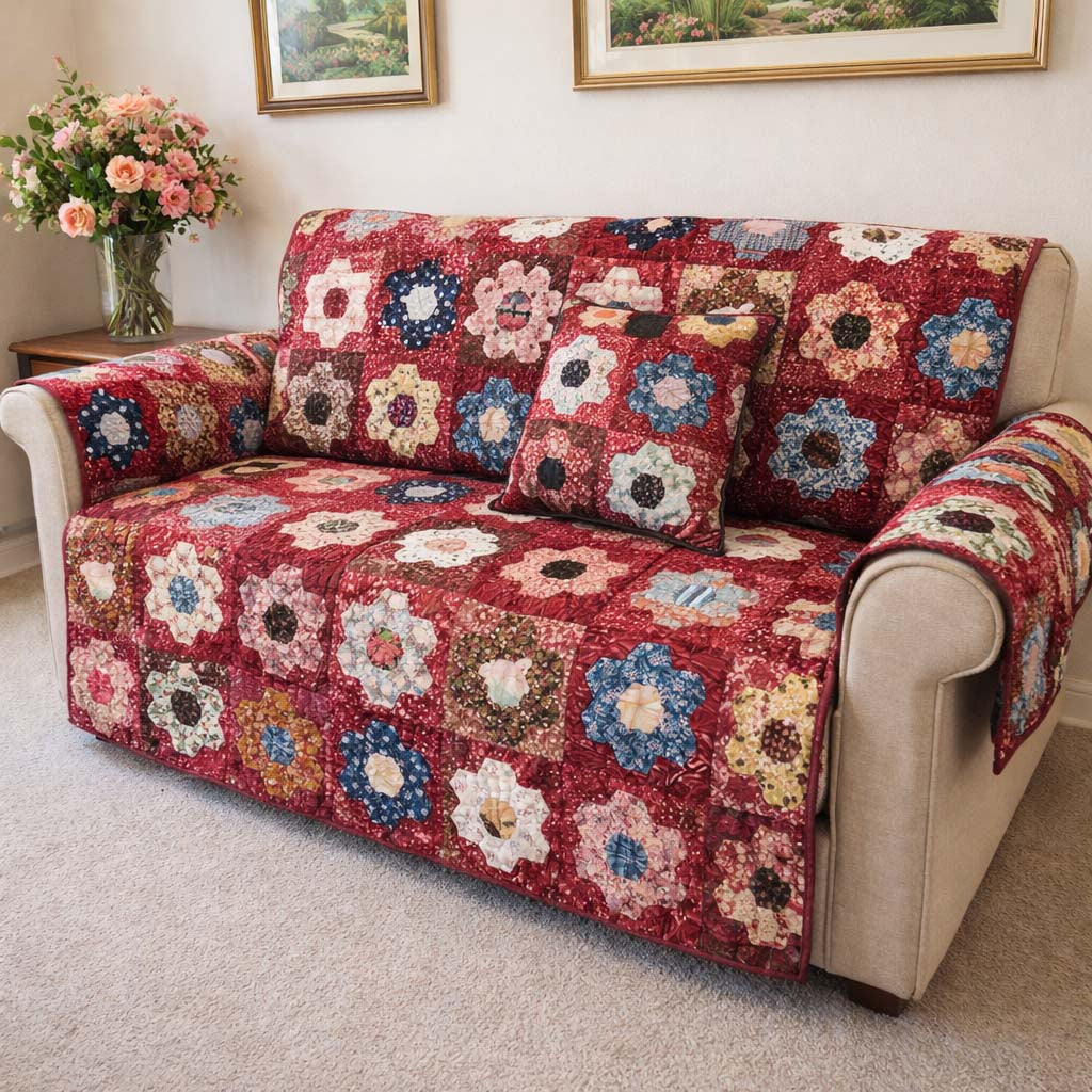 Crimson Meadow Quilted Sofa Cover Sofa Cover For Couch Xmas Presents For Couples