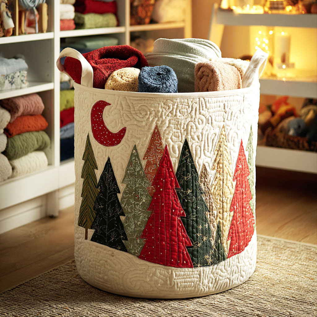 Crimson Moon Pines Quilted Laundry Basket Unique Cool Laundry Basket Best Family Christmas Gifts